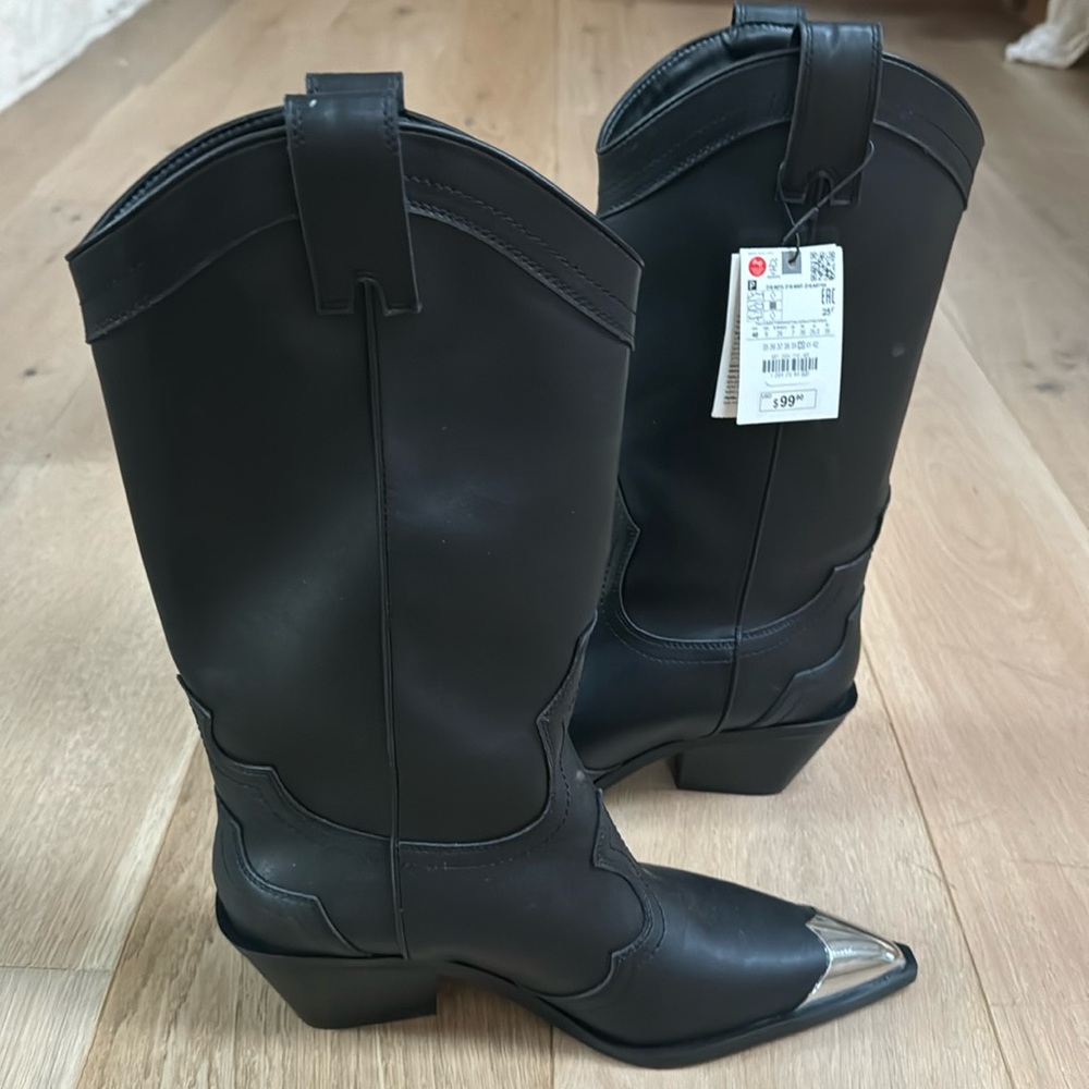 Taylor Swift ZARA BLACK METAL TOE COVETED COWBOY WESTERN BOOTS NWT - SOLD OUT